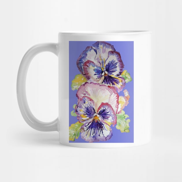 Pansy Watercolor Purple Flower Pattern on Purple by SarahRajkotwala